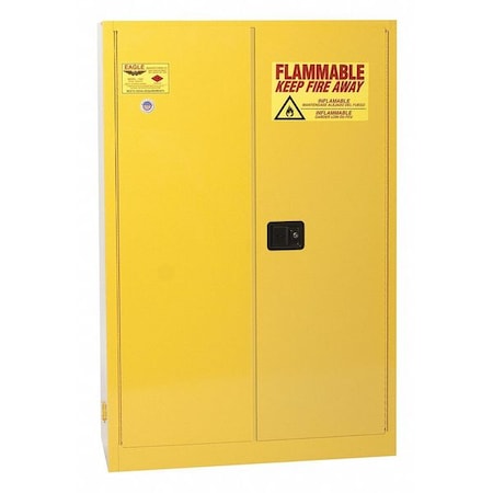 Hazardous Material Storage Cabinet, 45 gal, 2 Shelves, Steel, 43 in W x 65 in H x 18 in D, Yellow