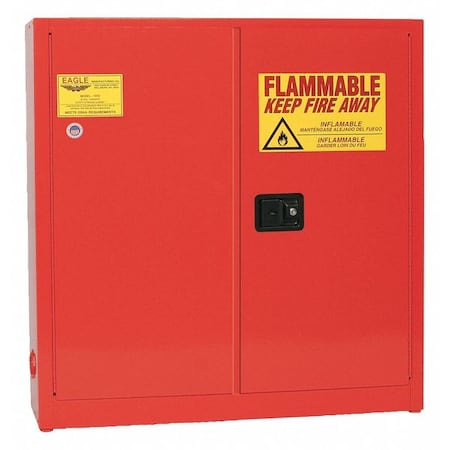 Hazardous Material Storage Cabinet, 24 gal, 3 Shelves, Steel, 43 in W x 44 in H x 12 in D, Red