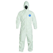 Tyvek 400 Hooded Disposable Coveralls, Zipper, Elastic Wrist, Elastic Ankle, White, 2XL, PK25