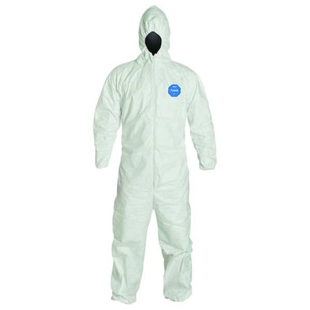 Tyvek 400 Hooded Disposable Coveralls, Zipper, Elastic Wrist, Elastic Ankle, White, 2XL, PK25