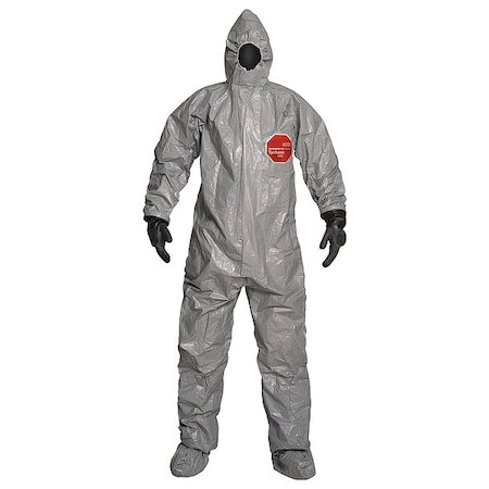 Chemical Resistant Coveralls, Hooded, S, Tychem(R) 6000, Attached Gloves Wrist, Taped Seam, Gray