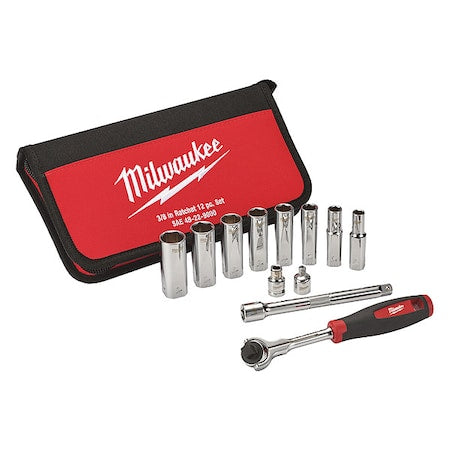 3/8 in Drive Socket Wrench Set SAE 12 Pieces 5/16 in to 3/4 in , Chrome