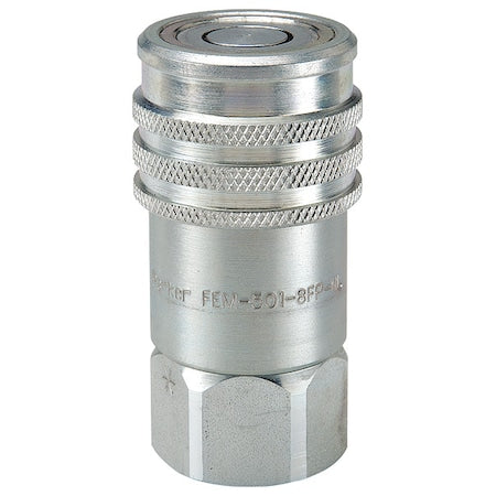 Hydraulic Quick Connect Hose Coupling, Steel Body, Push-to-Connect Lock, 1/2"-14 Thread Size