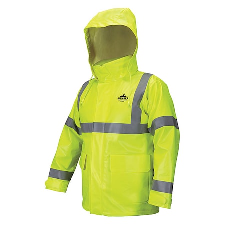 Flame Resistant Rain Jacket, 11 cal/sq cm, 5XL, 11 oz PVC, Snaps, Zipper Closure