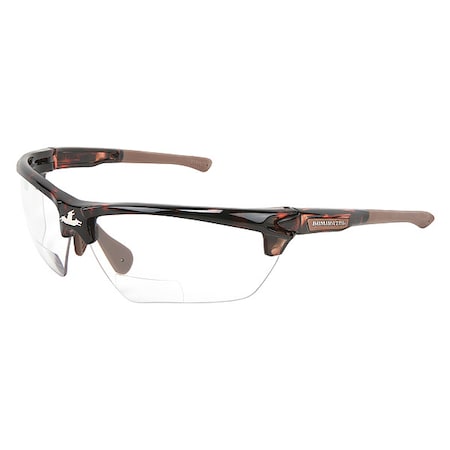 DM3 Reader Safety Glasses, Brown Traditional Frame, 3.0 Diopter, Clear Lens, Anti-Fog Coating