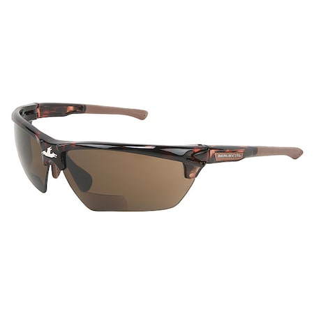 DM3 Reader Safety Glasses, Brown Traditional Frame, 2.5 Diopter, Brown Lens, Anti-Fog Coating