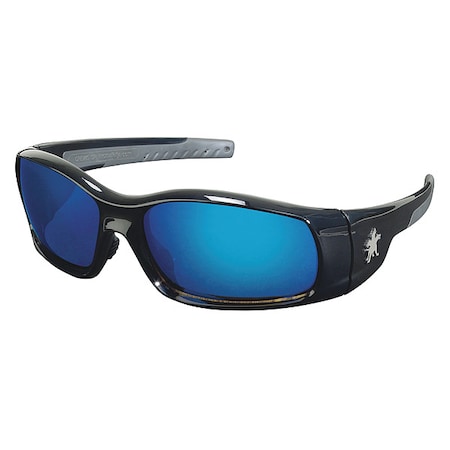 Swagger (SR1), Safety Glasses, Anti-Scratch, Blue Mirror Lens, Black/Gray Frame, Full-Frame