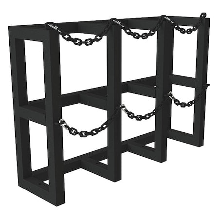 Gas Cylinder Rack, Steel Tubing, 12" D, Color: Black