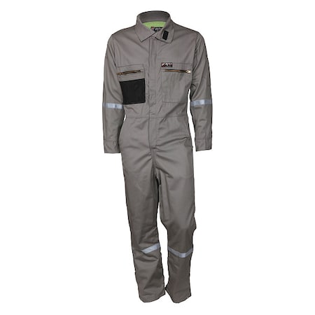 Coverall, 8.7 cal/sq cm ATPV, XL, 30 in Inseam, Flame-Retardant 100% Treated Cotton, Zipper