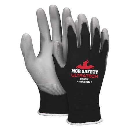 Knit Gloves, Nylon, Smooth Palm, Knit, Black/Gray, 2XL, 12 PK