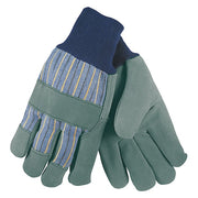 Leather Gloves, Leather, Knit Cuff, Wing Thumb, Full Finger, Blue/Gray, L, 12 PK