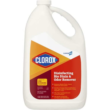 Disinfectant, Stain and Odor Remover, 128 oz. Bottle, Unscented, Translucent, 4 PK