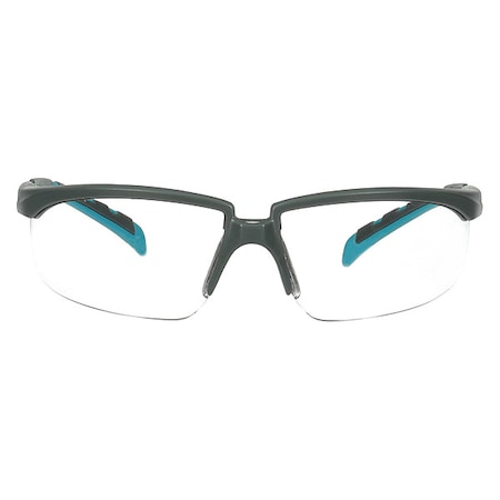 Solus 2000 Safety Glasses, Anti-Fog/Scratch, Half-Frame, Gray/Teal Temple, Clear Lens