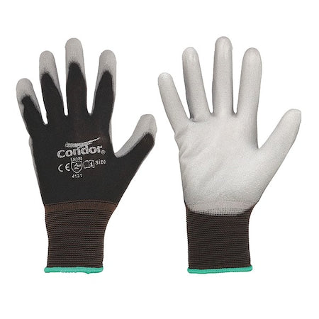 Coated Gloves, Polyurethane, Nylon, Smooth, ANSI Abrasion Level 3, Gray/Black, 2XL, 1 Pair