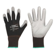 Coated Gloves, Polyurethane, Nylon, Smooth, ANSI Abrasion Level 3, Gray/Black, S, 1 Pair