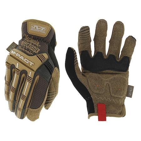 Mechanics Gloves, TPR Back, Shirred Slip-On, Brown, 9