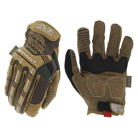 Mechanics Gloves, TPR Back, Hook-and-Loop, Brown, 11