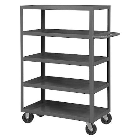 Cart, Steel, 3,000 lb Load Capacity, 5 Shelves, 66 1/4 in L, 30 1/4 in W, 60 in H, Flat Handle