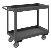 Cart, Steel, 1,200 lb Load Capacity, 2 Shelves, 36 1/4 in L, 18 1/4 in W, 37 6/8 in H, Flat Handle