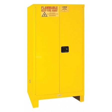 Flammable Safety Storage Cabinet, 60 gal, 2 Shelves, Steel, 34 in W x 71 in H x 34 in D, Yellow