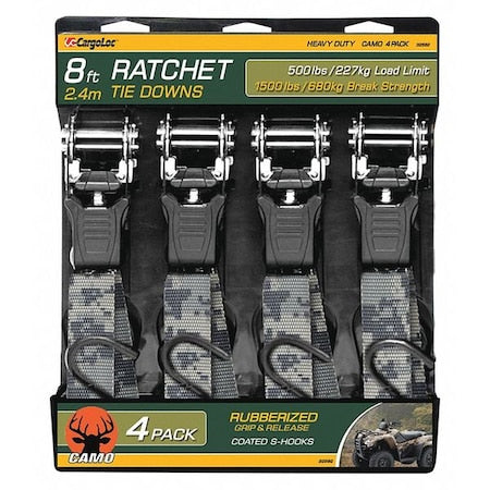 Ratchet Tie Downs,1" x 8 ft.
