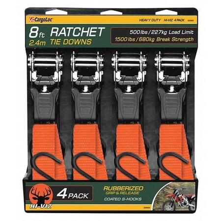 Ratchet Tie Downs,1" x 8 ft.