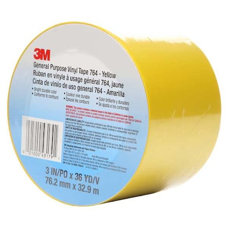 Vinyl Tape, 3" x 36 yd., Yellow