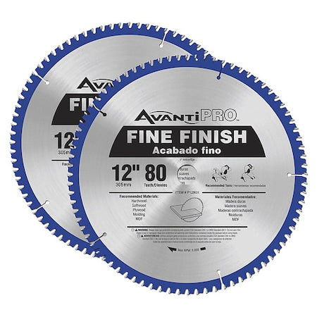 12" L x Demolition Cutting Fine Finish Saw Blade,12"x80TPI,PK2