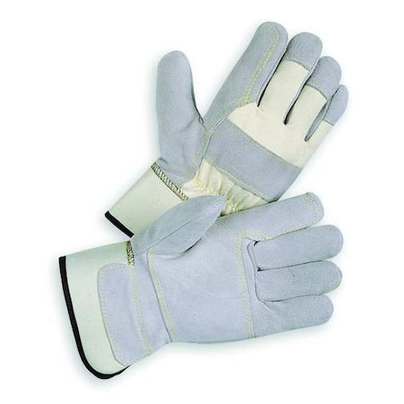 Leather Gloves, Cowhide, Safety Cuff, Wing Thumb, Full Finger, Gray, S, 1 PR