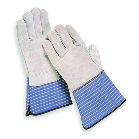Leather Gloves, Cowhide, Gauntlet Cuff, Wing Thumb, Full Finger, Gray, L, 1 PR