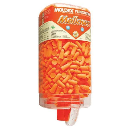 Mellows Ear Plugs with Dispenser, Foam, Bell, 30 dB NRR, Uncorded, 500 Pairs Per Pkg