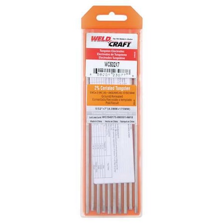 7" Tungsten Electrode 5/32" Dia., Pk10