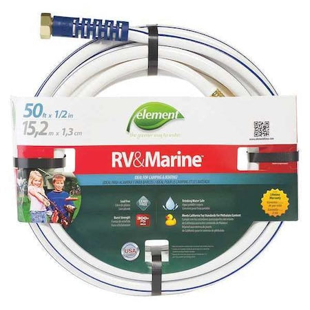 1/2 in ID x 50 ft L Water Hose, PVC Tube, White, Aluminum x Aluminum Fitting