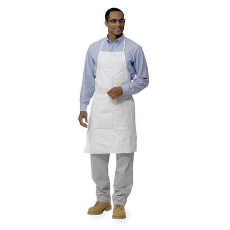 Disposable Apron, Microporous Film Laminated, Bound, 10 mil, 36 in, White, Universal, 100 PK