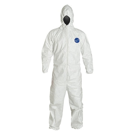 Tyvek 400 Hooded Disposable Coveralls, 3XL, Zipper, Elastic Wrist, Elastic Ankle, White, PK6