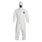 Tyvek 400 Hooded Disposable Coveralls, Zipper, Elastic Wrist, Elastic Ankle, White, 5XL, PK25