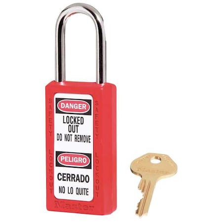 Lockout Padlock, Keyed Alike, Thermoplastic, Red, 1 1/2 in Shackle Height, 1 1/2 in Body Width