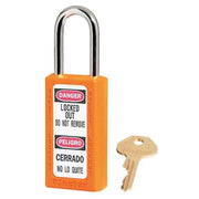 Lockout Padlock, Keyed Alike, Thermoplastic, Orange, 1 1/2 in Shackle Height, 1 1/2 in Body Width