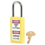 Lockout Padlock, Keyed Alike, Thermoplastic, Yellow, 1 1/2 in Shackle Height, 1 1/2 in Body Width