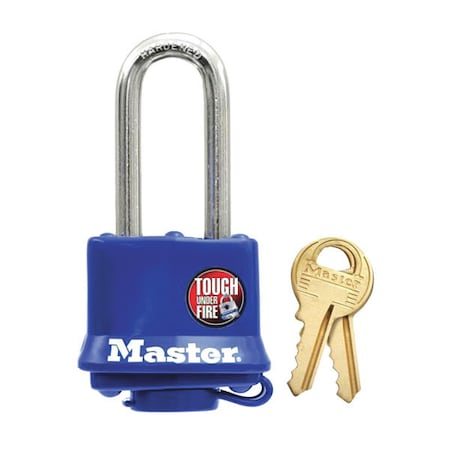 Padlock, Keyed Alike, Long Shackle, Rectangular Steel Body, Steel Shackle, 1/2 in W