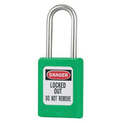 Lockout Padlock, Keyed Different, Thermoplastic, Green, 1 1/2 in Shackle Height, 1 No. of Keys