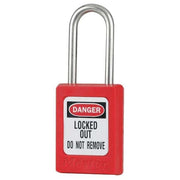 Lockout Padlock, Keyed Alike, Thermoplastic, Red, 1 1/2 in Shackle Height, 1 3/8 in Body Width