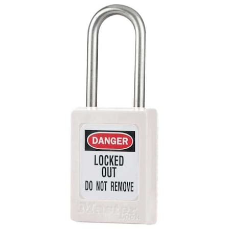 Lockout Padlock, Keyed Different, Thermoplastic, White, 1 1/2 in Shackle Height