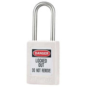 Lockout Padlock, Keyed Different, Thermoplastic, White, 1 1/2 in Shackle Height, 1 No. of Keys