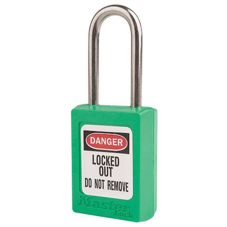 Lockout Padlock, Keyed Alike, Thermoplastic, Green, 1 1/2 in Shackle Height, 1 3/8 in Body Width