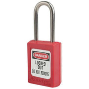Lockout Padlock, Keyed Alike, Thermoplastic, Red, 1 1/2 in Shackle Height, 1 3/8 in Body Width