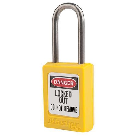Lockout Padlock, Keyed Alike, Thermoplastic, Yellow, 1 1/2 in Shackle Height, 1 3/8 in Body Width