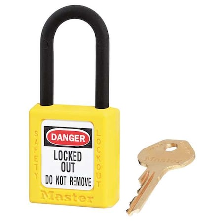Lockout Padlock, Keyed Alike, Thermoplastic, Yellow, 1 1/2 in Shackle Height, 1 1/2 in Body Width