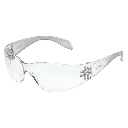 Bifocal Reader Safety Glasses, Diopter Strength +1.25, Anti-Scratch, Frameless, Clear Lens