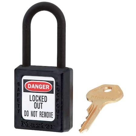 Lockout Padlock, Keyed Alike, Thermoplastic, Black, 1 1/2 in Shackle Height, 1 1/2 in Body Width